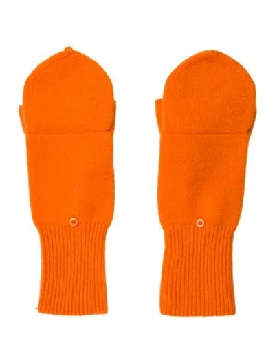 Pre-owned White + Warren Knitted Mitten Gloves In Orange