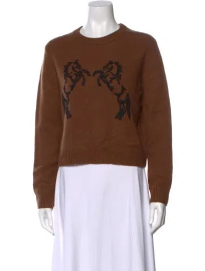 Pre-owned White + Warren Lambswool Graphic Print Sweater W/ Tags In Brown