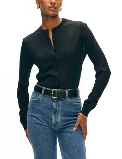 White + Warren Linen Blend Cardigan In Black