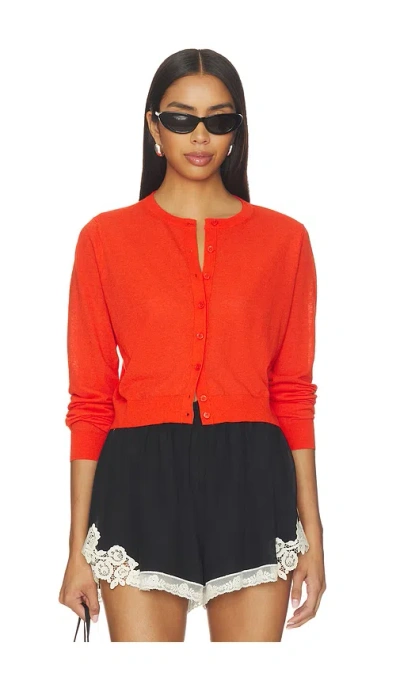 White + Warren Linen Blend Cardigan In Red