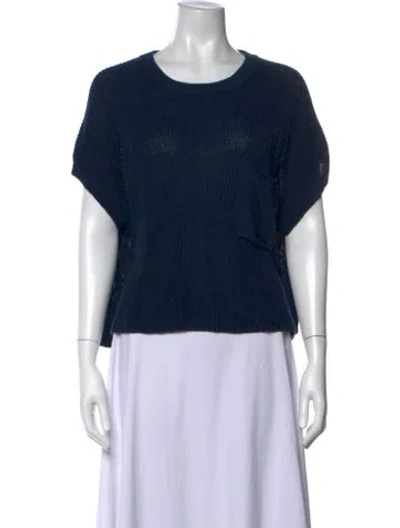 Pre-owned White + Warren Linen Crew Neck Sweater In Blue