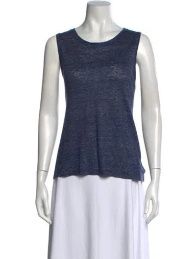 Pre-owned White + Warren Linen Crew Neck Top In Blue