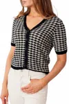 WHITE + WARREN LINEN CROCHET TRIM CARDIGAN IN BLACK & CREAM