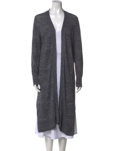 Pre-owned White + Warren Linen Open Front Sweater In Blue