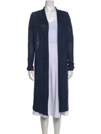 Pre-owned White + Warren Linen Open Front Sweater In Blue