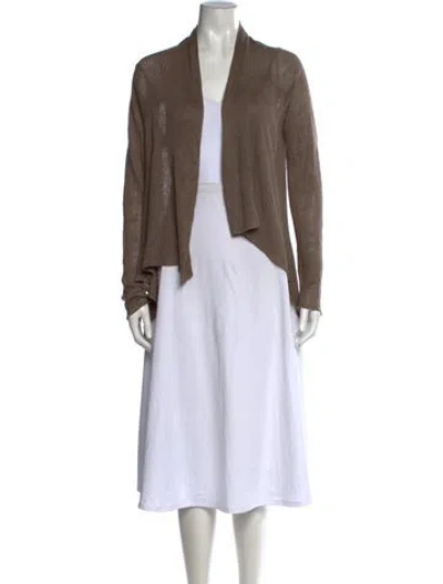 Pre-owned White + Warren Linen Open Front Sweater In Brown