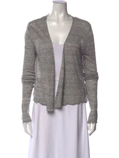 Pre-owned White + Warren Linen Open Front Sweater In Grey