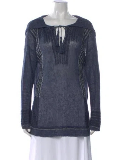 Pre-owned White + Warren Linen Patterned Sweater In Blue