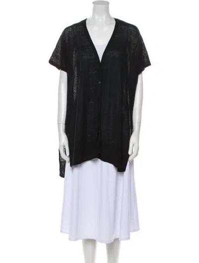Pre-owned White + Warren Linen Plunge Neckline Sweater In Black