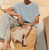 White + Warren Linen Ribbed Easy Tee In Dusty Blue In Blue