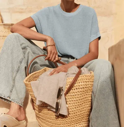 White + Warren Linen Ribbed Easy Tee In Dusty Blue