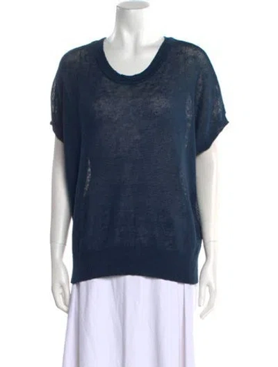 Pre-owned White + Warren Linen Scoop Neck Sweater In Blue