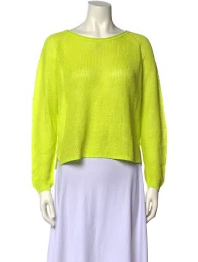 Pre-owned White + Warren Linen Scoop Neck Sweater In Green