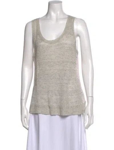 Pre-owned White + Warren Linen Scoop Neck Top In Gray