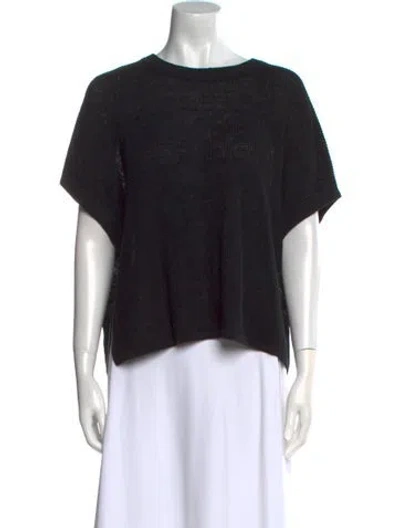 Pre-owned White + Warren Linen Scoop Neck T-shirt In Black