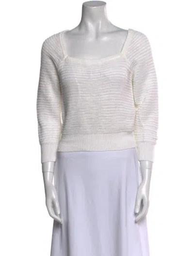 Pre-owned White + Warren Linen Square Neckline Sweater In White