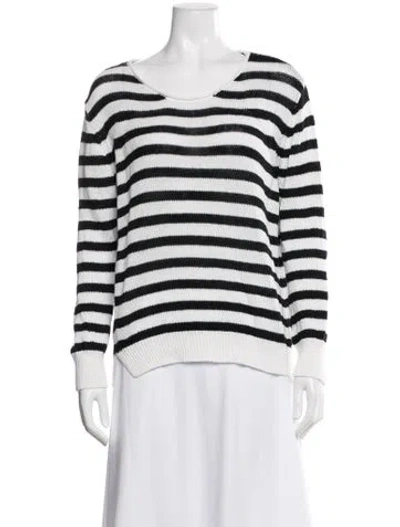 Pre-owned White + Warren Linen Striped Sweater In White