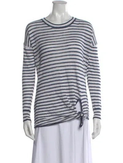Pre-owned White + Warren Linen Striped Sweater In White