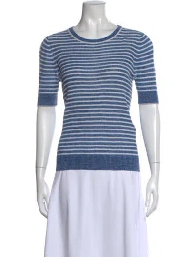 Pre-owned White + Warren Linen Striped T-shirt In Blue