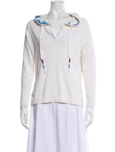 Pre-owned White + Warren Linen V-neck Hoodie W/ Tags In White