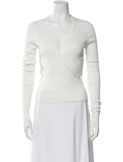 Pre-owned White + Warren Linen V-neck Sweater In Neutral