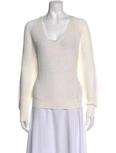Pre-owned White + Warren Linen V-neck Sweater In Neutral