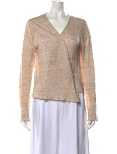 Pre-owned White + Warren Linen V-neck Sweater In Neutrals