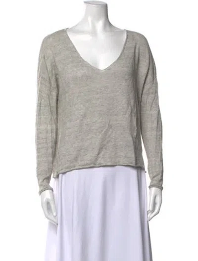 Pre-owned White + Warren Linen V-neck Sweater In Neutrals