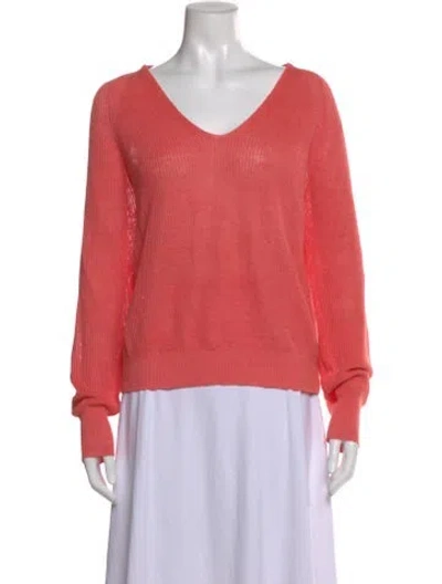 Pre-owned White + Warren Linen V-neck Sweater In Pink