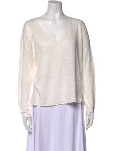 Pre-owned White + Warren Linen V-neck Sweater In White