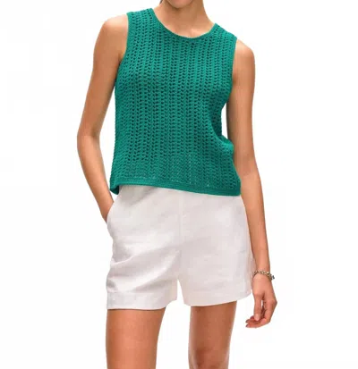 White + Warren Lofty Cotton Crochet Sleeveless Tank In Teal Green