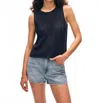 White + Warren Hand-crocheted Lofty Cotton Sleeveless Tank Top In Deep Navy Blue In Blue