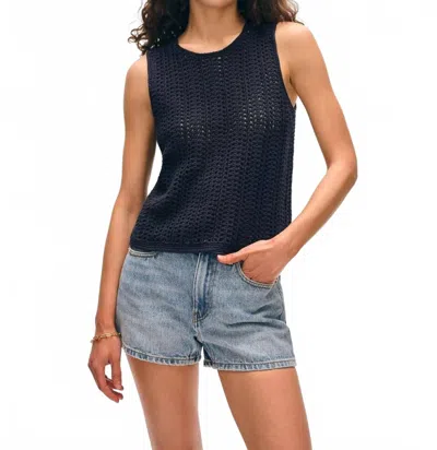 WHITE + WARREN LOFTY COTTON CROCHET TANK IN DEEP NAVY