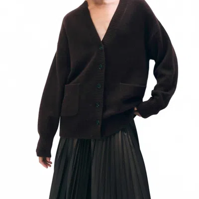 White + Warren Cashmere Luxe Pocket Cardigan Sweater In Dark Umber In Black