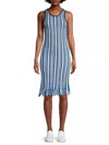 White + Warren Mercerized Cotton Fringe Dress In Blue Combo In Multi