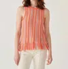 White + Warren Mercerized Cotton Fringe Tank Top In Orange Combo In Multi