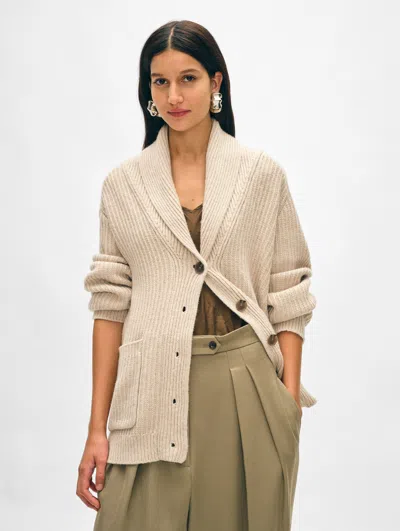 White + Warren Merino Blend Marled Shawl Collar Coatigan Sweater In Ivory Marl