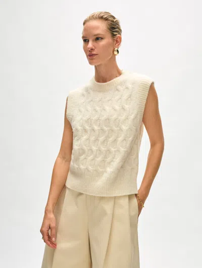 White + Warren Merino Cashmere Boucle Cable Vest Sweater In Ivory