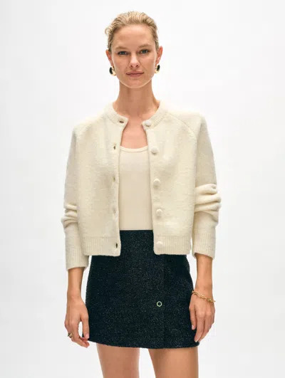 White + Warren Merino Cashmere Bouclé Cardigan Sweater In Ivory