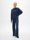 White + Warren Merino Cashmere Boucle Wide Leg Pant In Indigo In Indigo