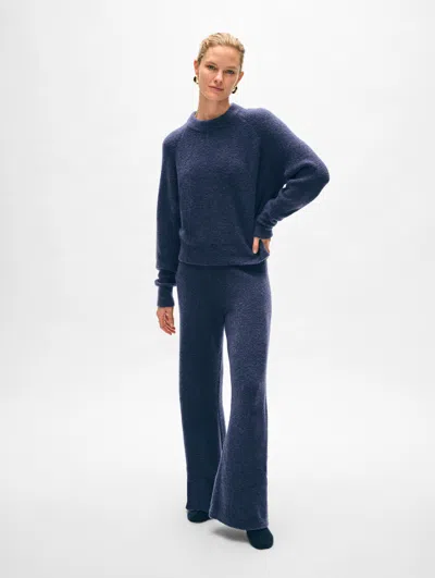 White + Warren Merino Cashmere Boucle Wide Leg Pant In Indigo