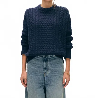 White + Warren Merino Cashmere Cable Crewneck Sweater In Navy