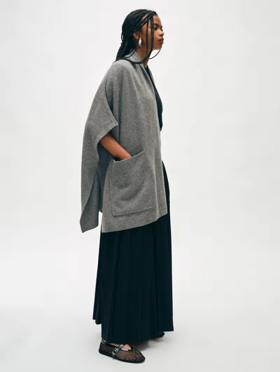 White + Warren Merino Cashmere Open Poncho In Dark Steel