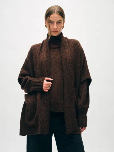 White + Warren Merino Cashmere Open Poncho In Umber/black Marl