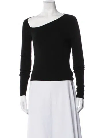 Pre-owned White + Warren Merino Wool Asymmetrical Top In Black
