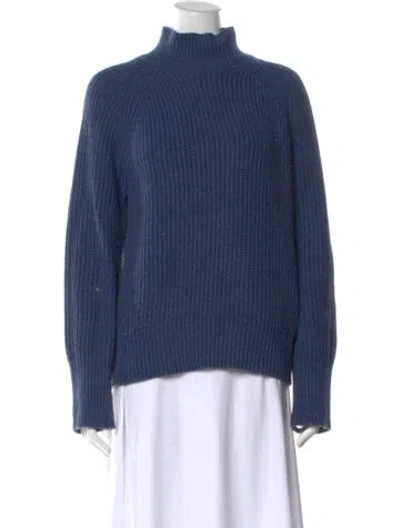 Pre-owned White + Warren Mock Neck Sweater In Blue