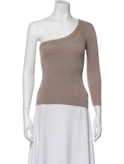 Pre-owned White + Warren One-shoulder Long Sleeve Top In Gold