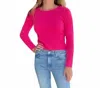WHITE + WARREN OPEN BACK RIBBED SWEATER IN BRIGHT ROSE