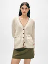 White + Warren Organic Cotton Blanket Trim Cardigan Sweater In Ivory/suede In Ivory/suede