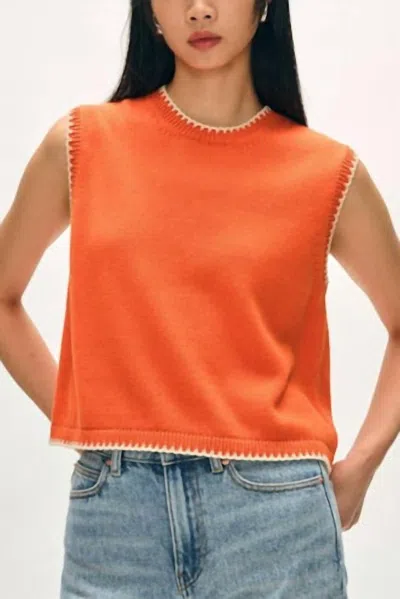 White + Warren Organic Cotton Blanket Trim Tank In Orange/ivory